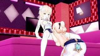 Genshin Impact keeps on-advances Futa Jean fucks Lumine with her big weiner,pursues then gets pegged with a strapon.