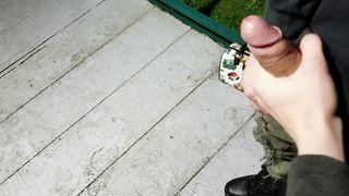 Sex-loving tranny strokes her hard boner in the public place