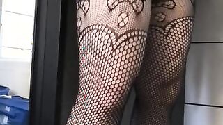 Femboy trap fucks herself against a wall and orgasms twice