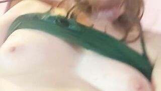 POV style brown-haired trans with recherche tits and big prick