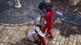futanari Marinette Ladybug fucks 2B NieR:advances Automata
