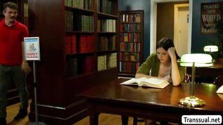 Making out with this sexy brunette TS librarian
