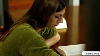 Shy Trans babe anal fucked inside the library