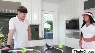Two banging in kitchen after their tennis play