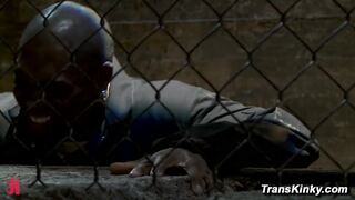 Natassia Dreams And Jack Hammer Cage Capture Metal Bondage Trans Anal Cock Worship