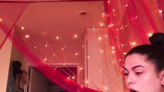 Stunning brunette tranny strokes her dick on the webcam